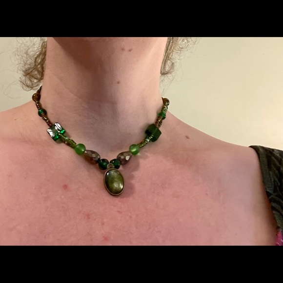 Unique Hand-beaded Necklace w Alcohol Ink Centrepiece & Unique Rear Bead Feature - Picture 3 of 11